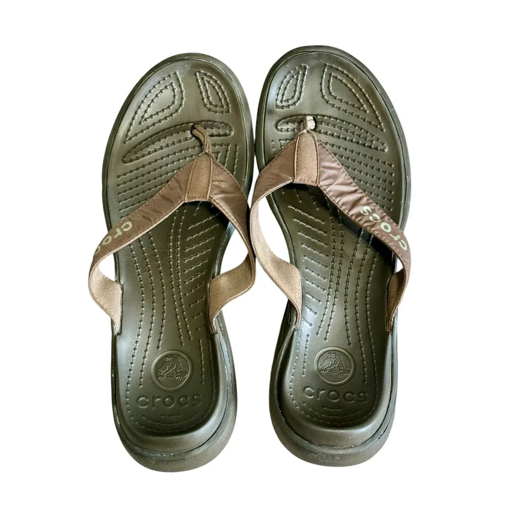 Crocs Yukon Vista LR Flip Flops Mens Sz 12 Brown Espresso LiteRide Foam Sandals